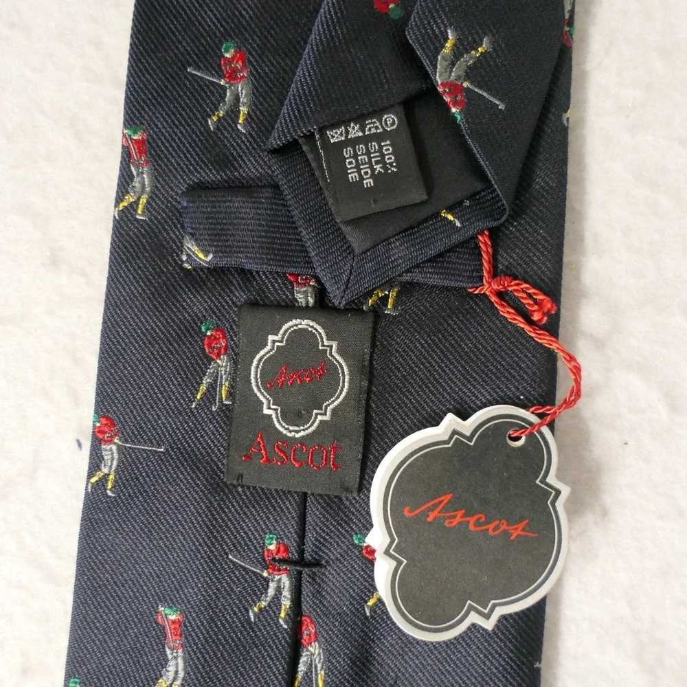 Ascot Mens Silk Tie OS Navy Golfer Gorpcore Preppy Country Club Old Money Formal